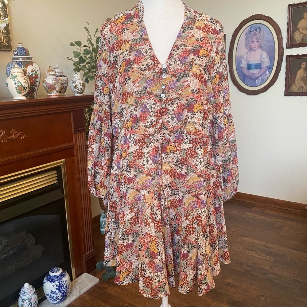 Entro • Floral Long Sleeve Button Front Dress • Size Small • NWT